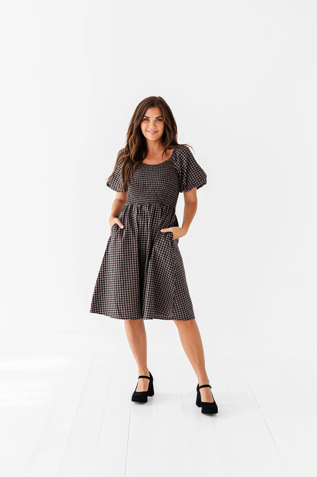 Xana Gingham Dress in Black