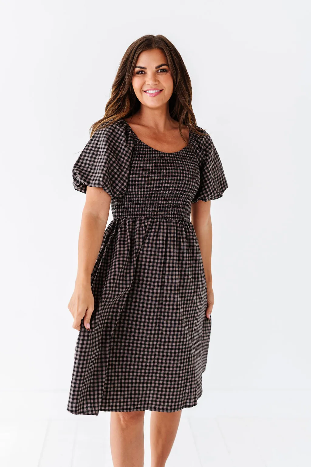 Xana Gingham Dress in Black