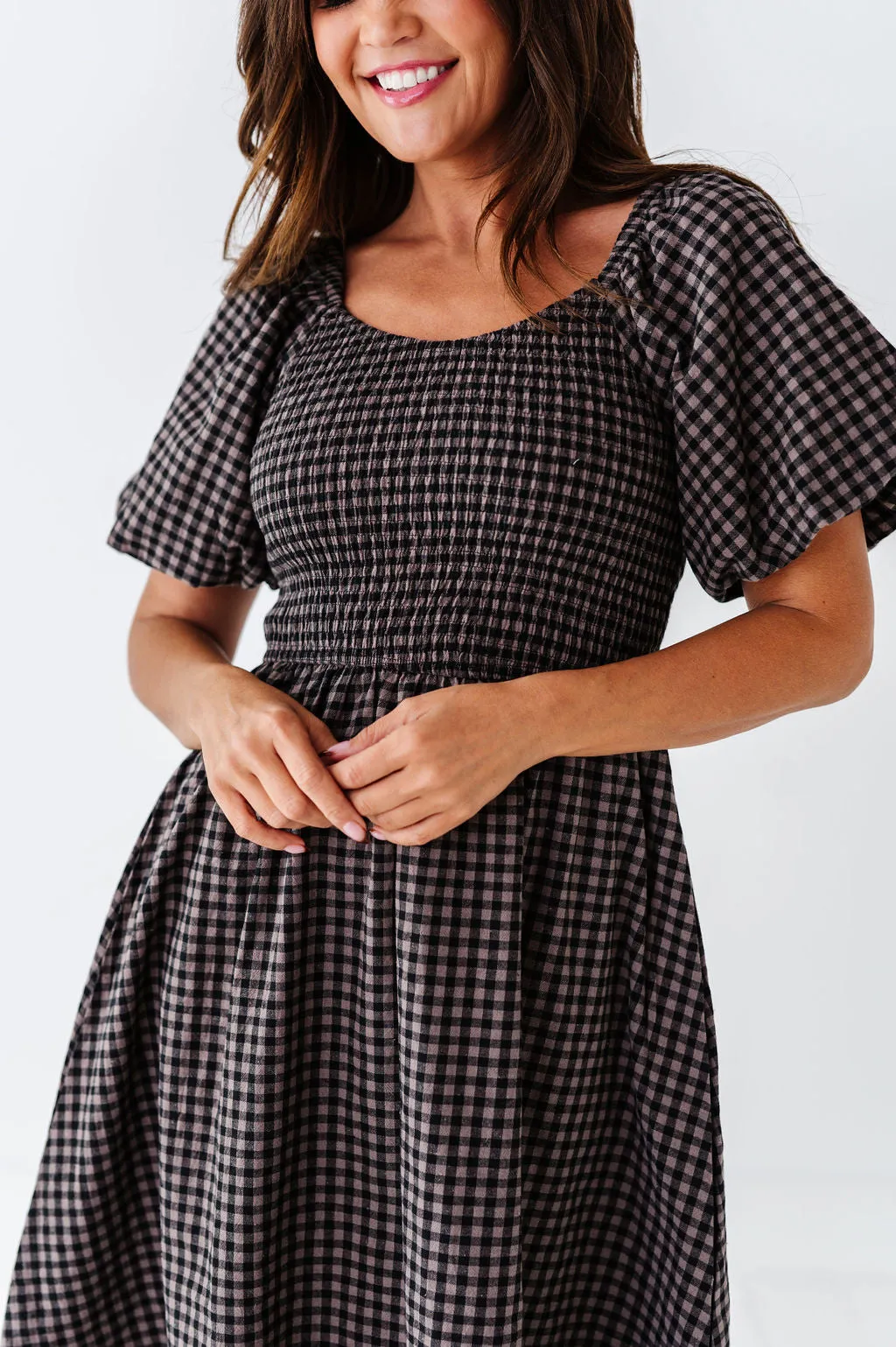 Xana Gingham Dress in Black