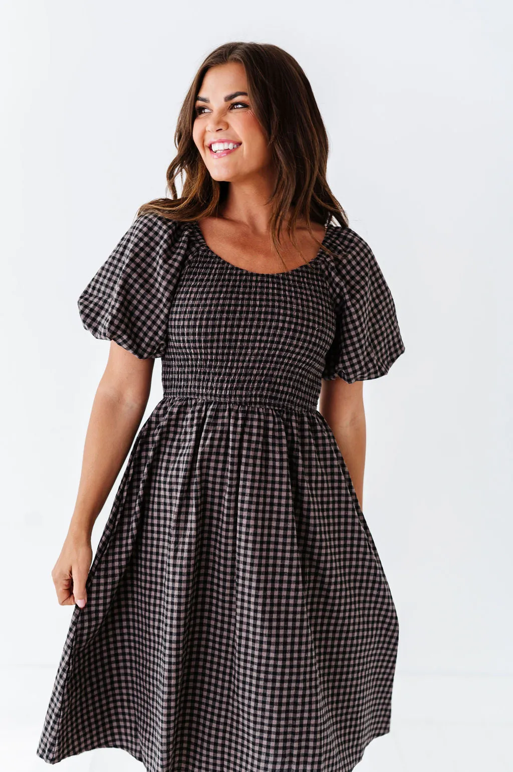 Xana Gingham Dress in Black